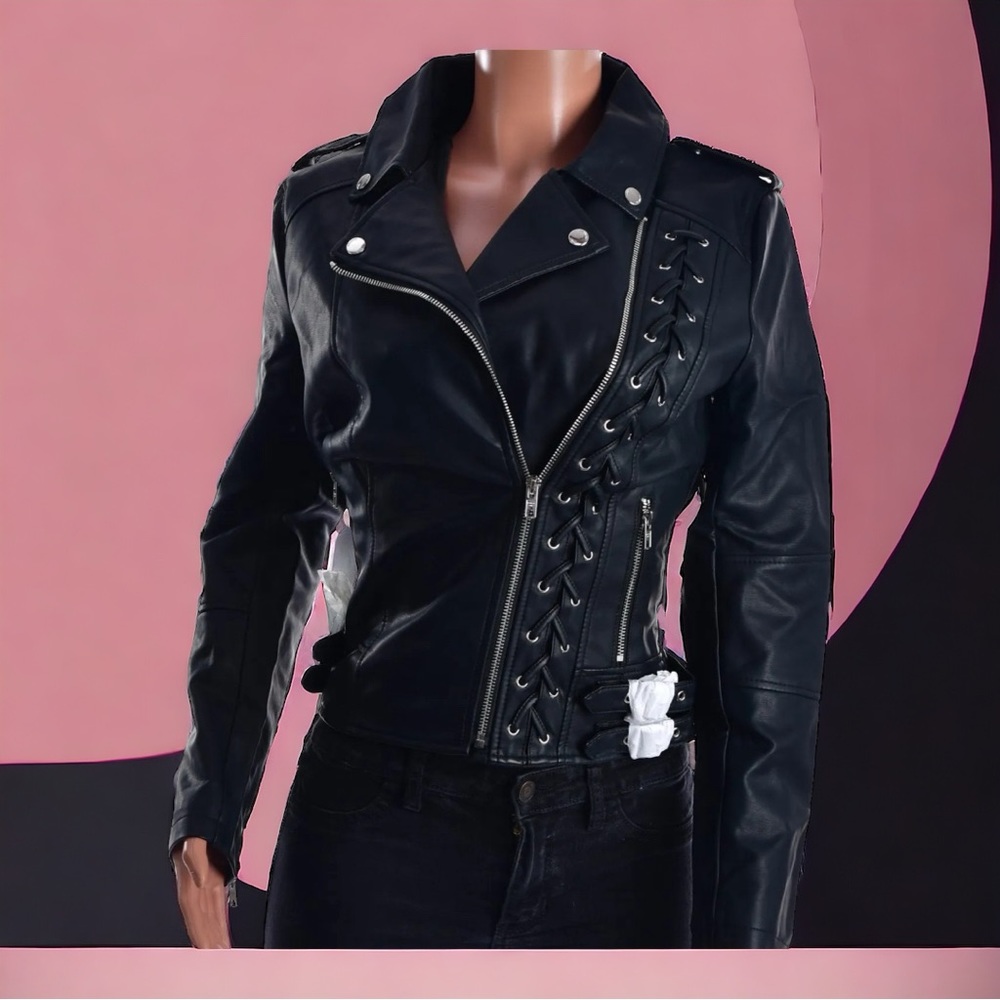 MEMBER’S ONLY FAUX LEATHER BIKER JACKET